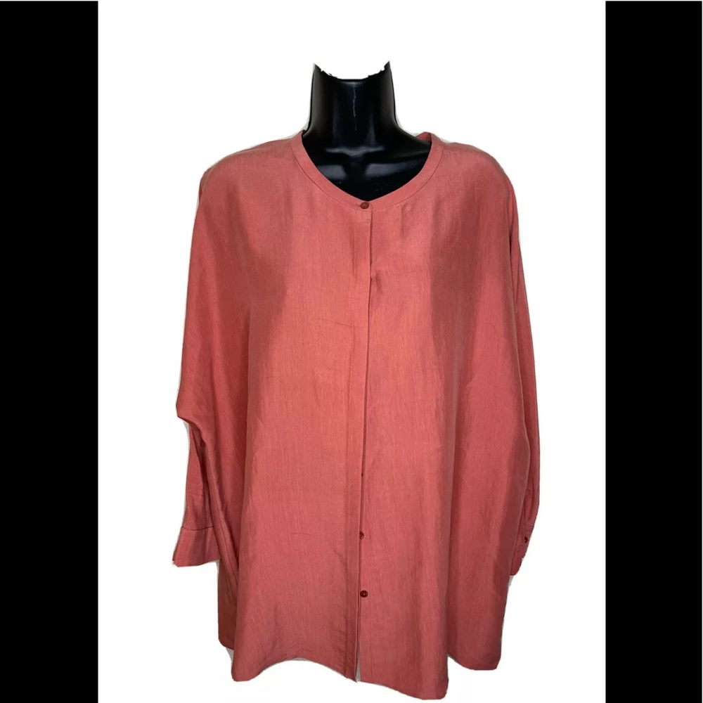 Women's Eileen  Fisher Crew Neck Button Front Tunic Top 100% silk L